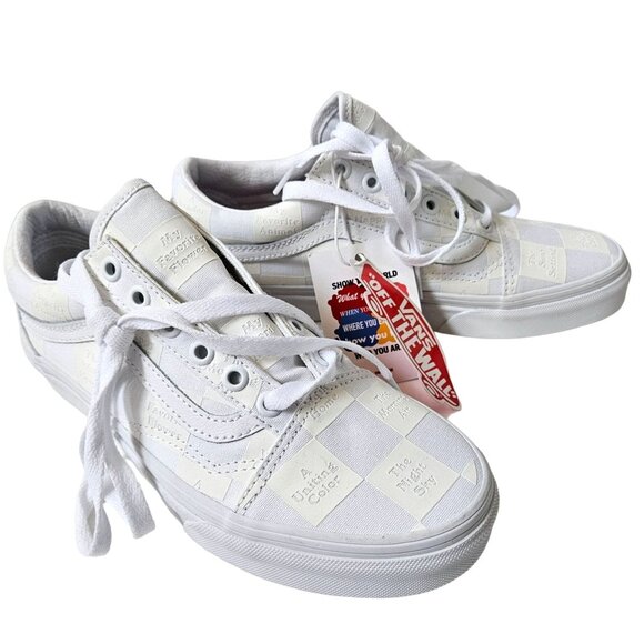 Vans Old Skool White DIY Checkerboard Sneakers Womens 7 Mens 5.5 NEW - Picture 1 of 13